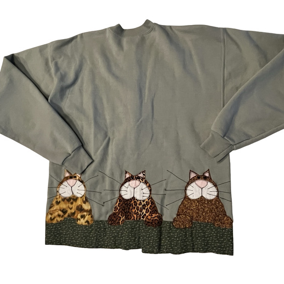 Hanes Cardigan Sweater Womens Medium Cat Applique Button Front Animal Novelty - Picture 2 of 13